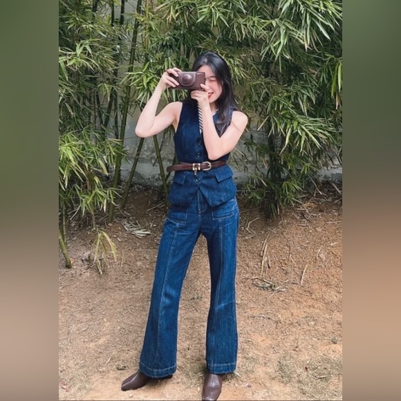 Flared cropped sailor jeans.Deep blue. Side S.Retro looking. - Picture 4 of 16